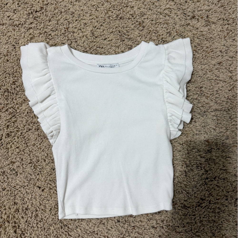 Zara White Ruffle Sleeve Top